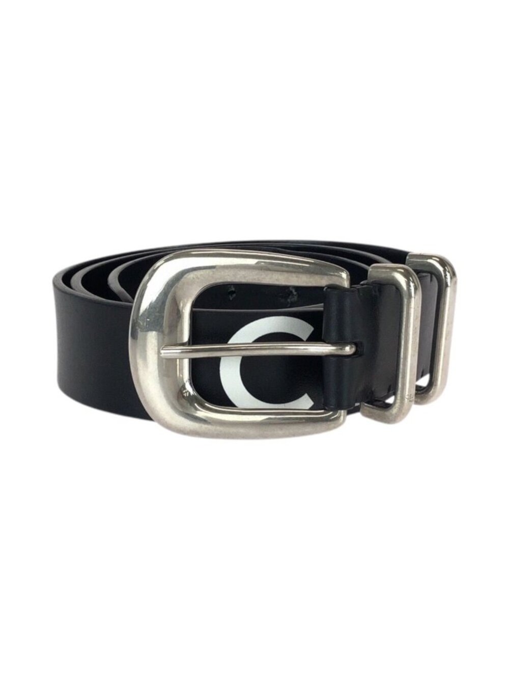 Celine Logo Print Western 90 Black White Silver Leather Belt